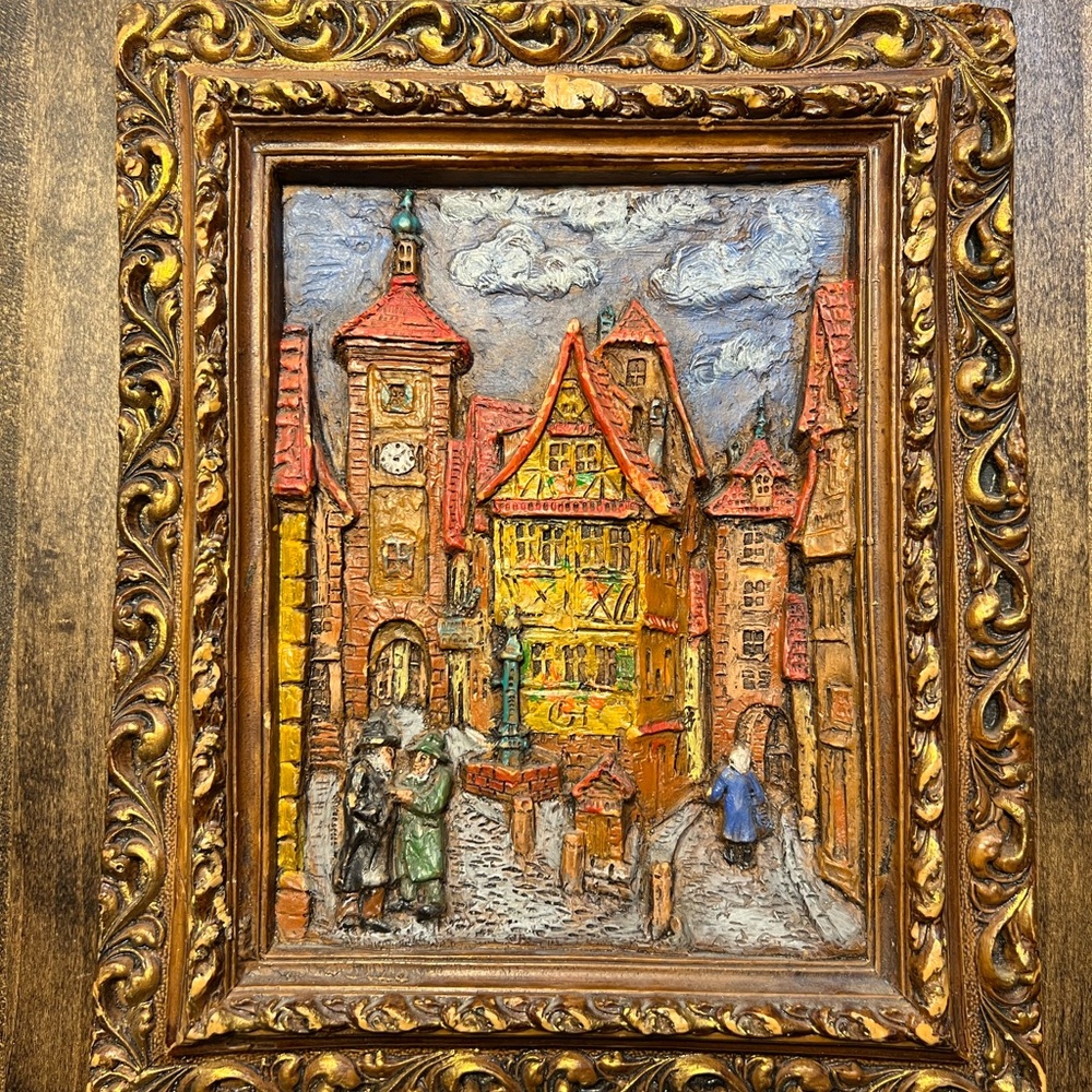German Wax Painting 3D Plaque Vintage City Street Mint Condition